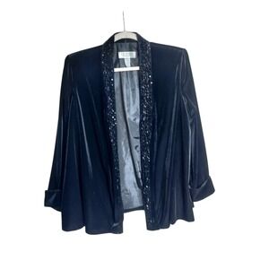 JR Nites Woman Black Velvet Beaded Sequin Evening Jacket Plus Size 2X Formal